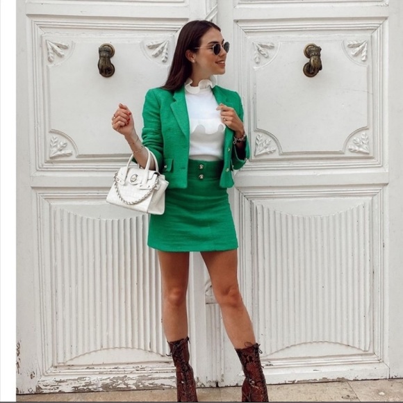 NWT ZARA Textured Fitted Skirt Apple Green S - Picture 6 of 8